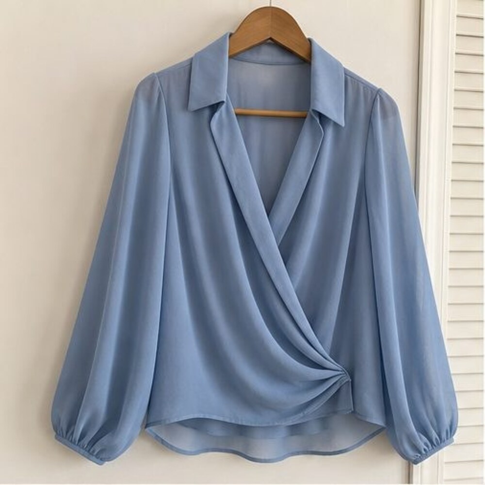 Blue Tie Neck Blouse